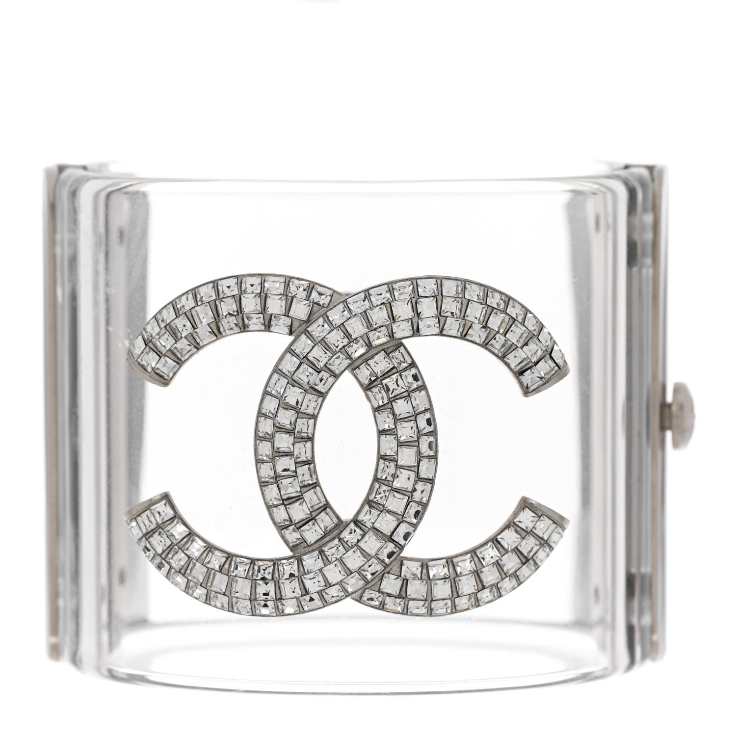 Chanel Lucite Baguette Crystal CC Cuff Transparent Silver 1 of 5