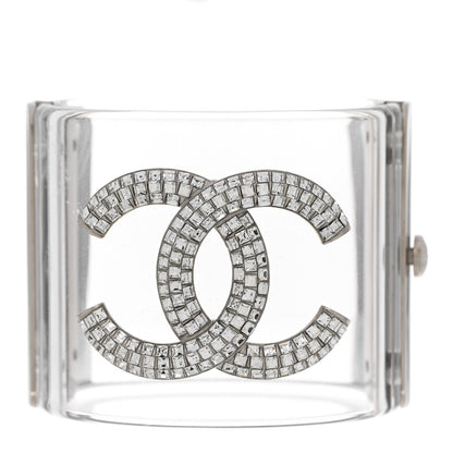 Chanel Lucite Baguette Crystal CC Cuff Transparent Silver 1 of 5