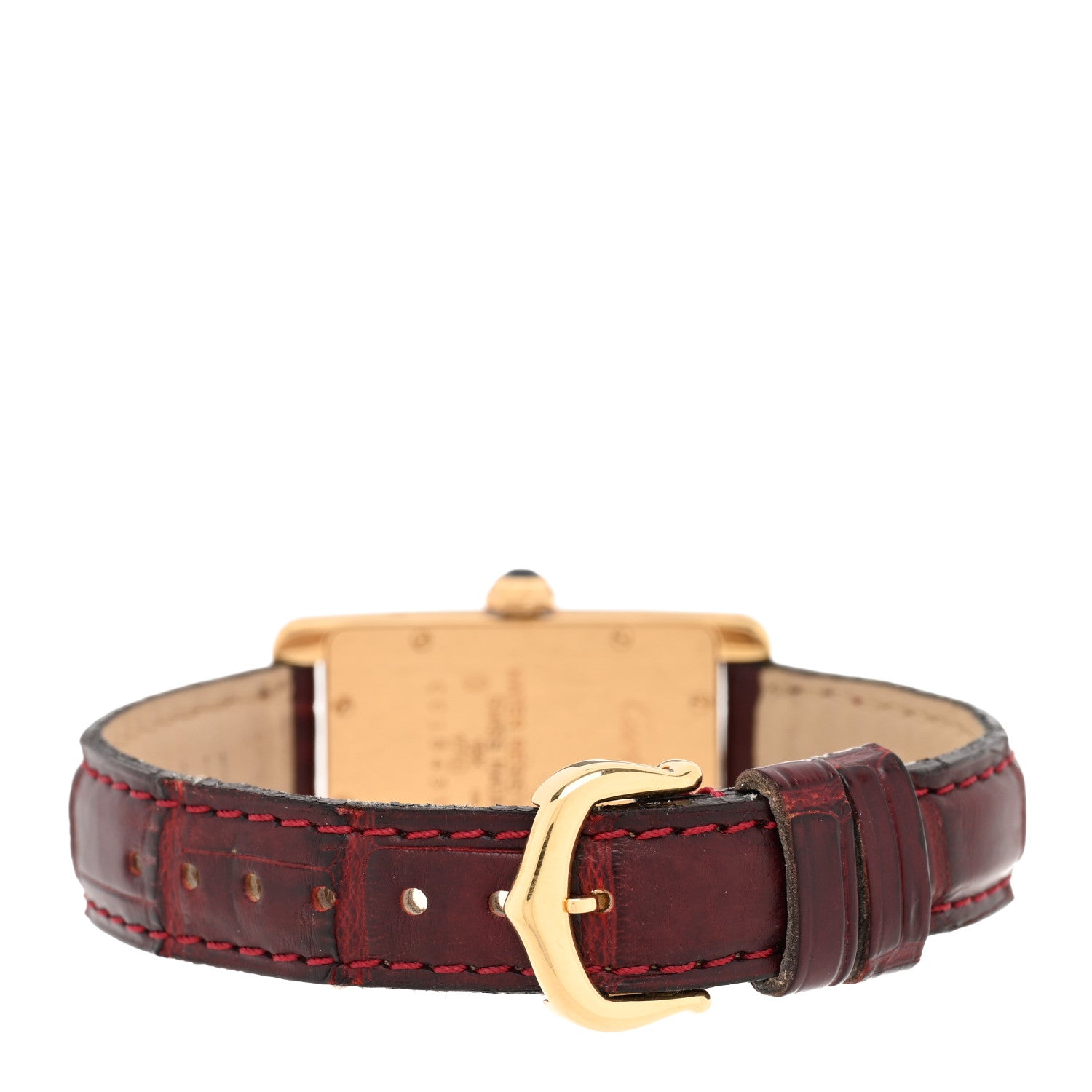Cartier 18K Yellow Gold Alligator 19mm Tank Americaine Quartz Watch Burgundy 3 of 4