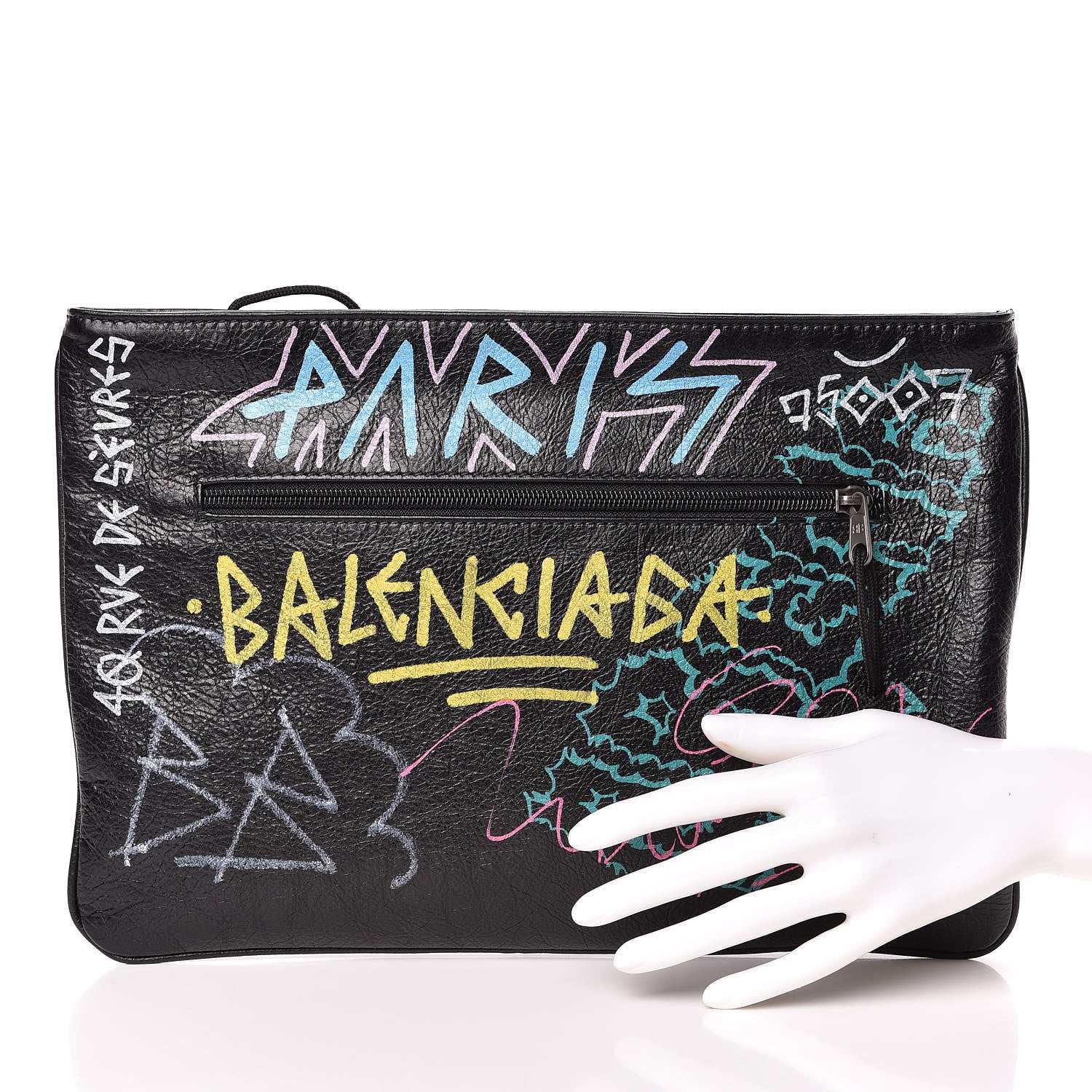 Balenciaga Agneau Arena Graffiti All Over Zip Pouch Black Multicolor 2 of 6