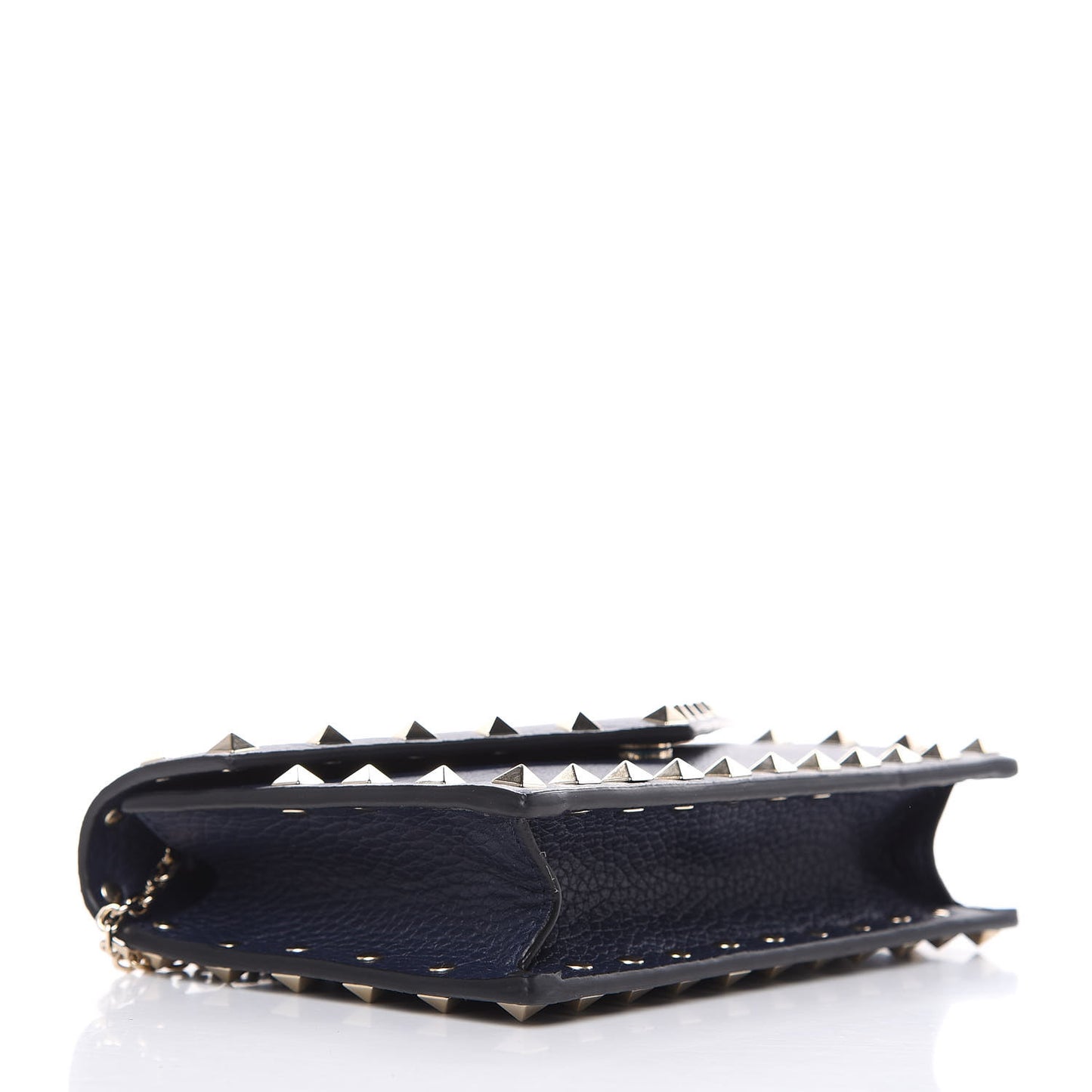 Pebbled Calfskin Rockstud Envelope Wallet on Chain Pure Blue