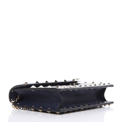 Valentino Garavani Pebbled Calfskin Rockstud Envelope Wallet on Chain Pure Blue 4 of 9
