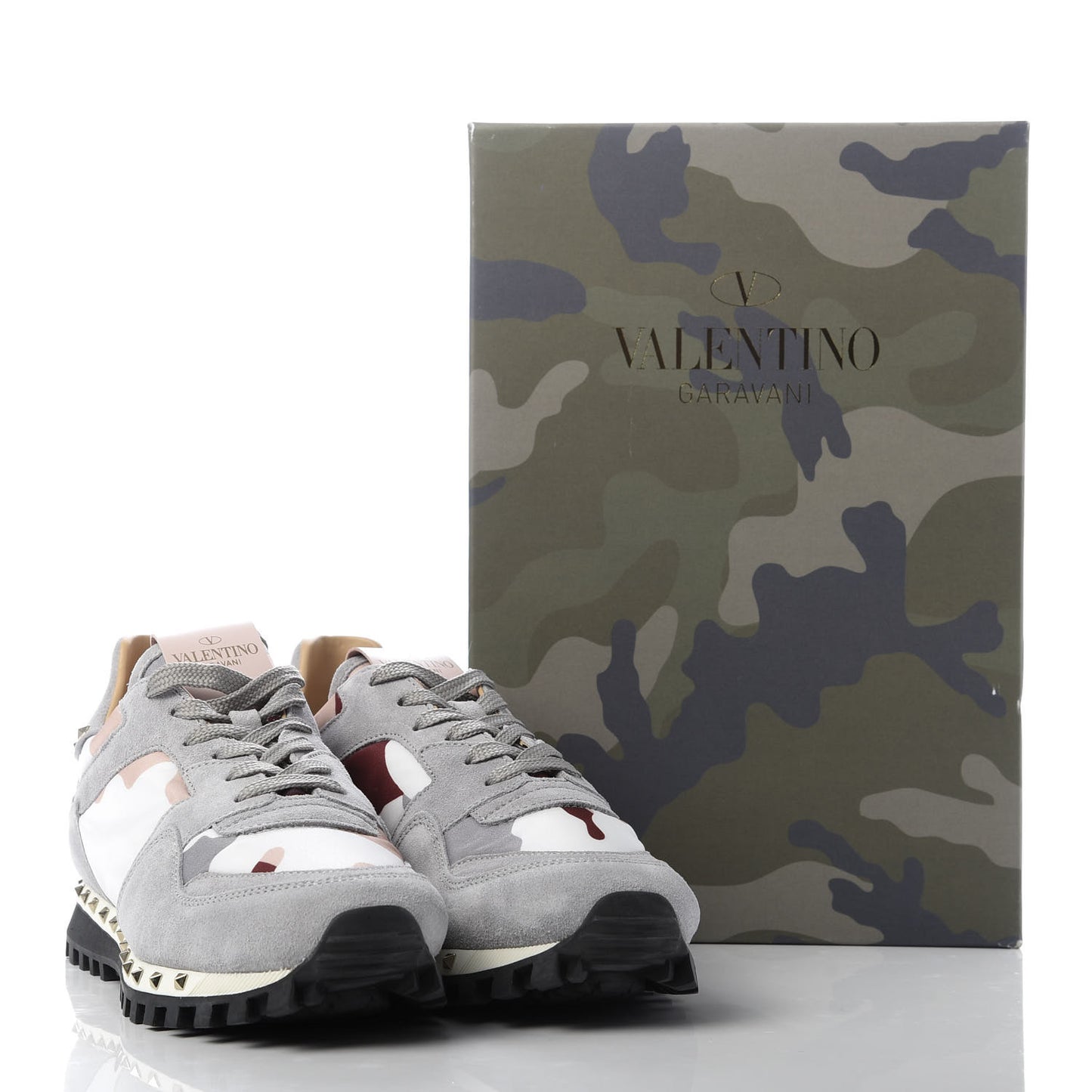 Suede Nylon Camouflage Womens Soul Rockstud Sneakers 37.5 Grey