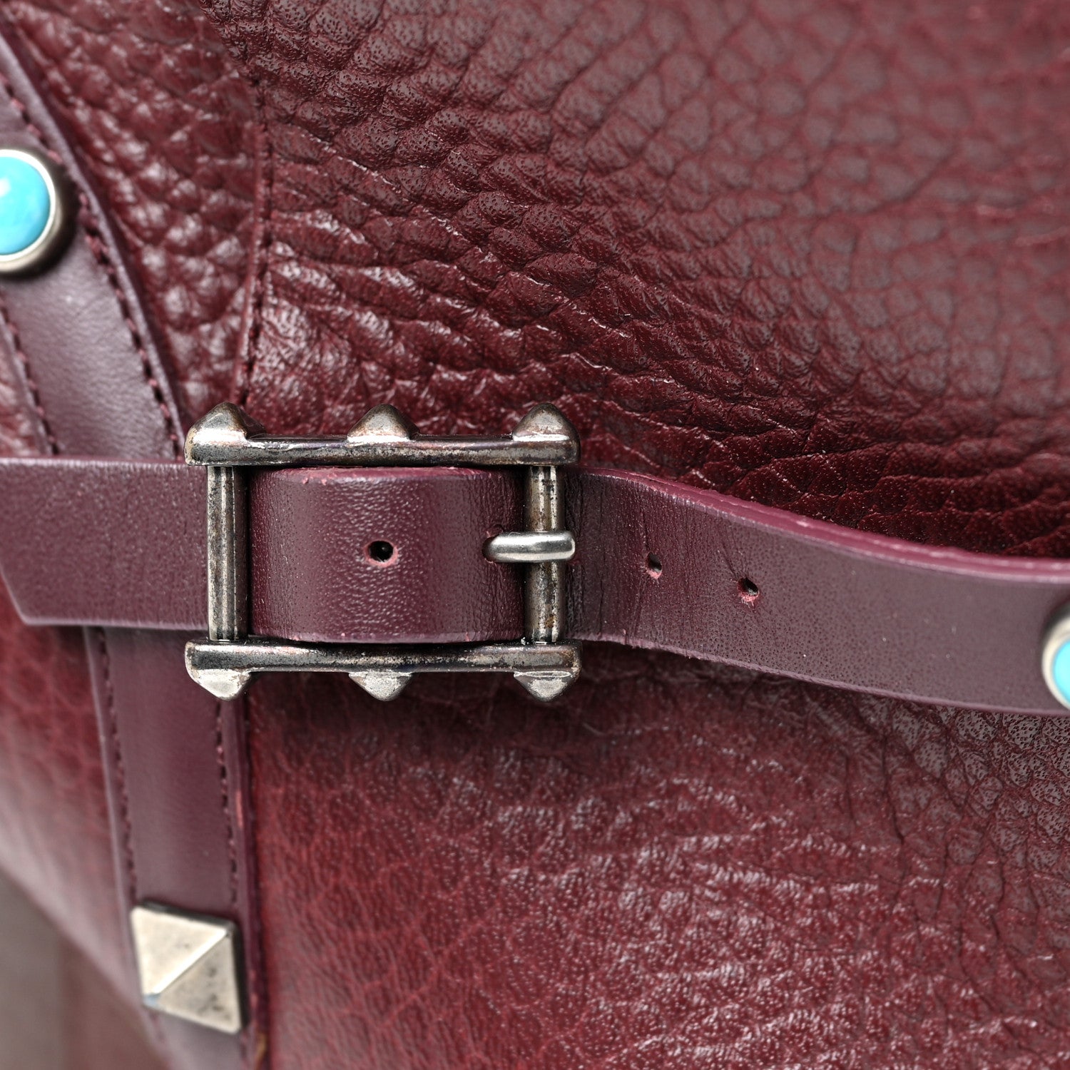 Valentino Garavani Pebbled Calfskin Rockstud Rolling Double Buckle 100mm Block Heel Ankle Boots 37 Rubin 14 of 19