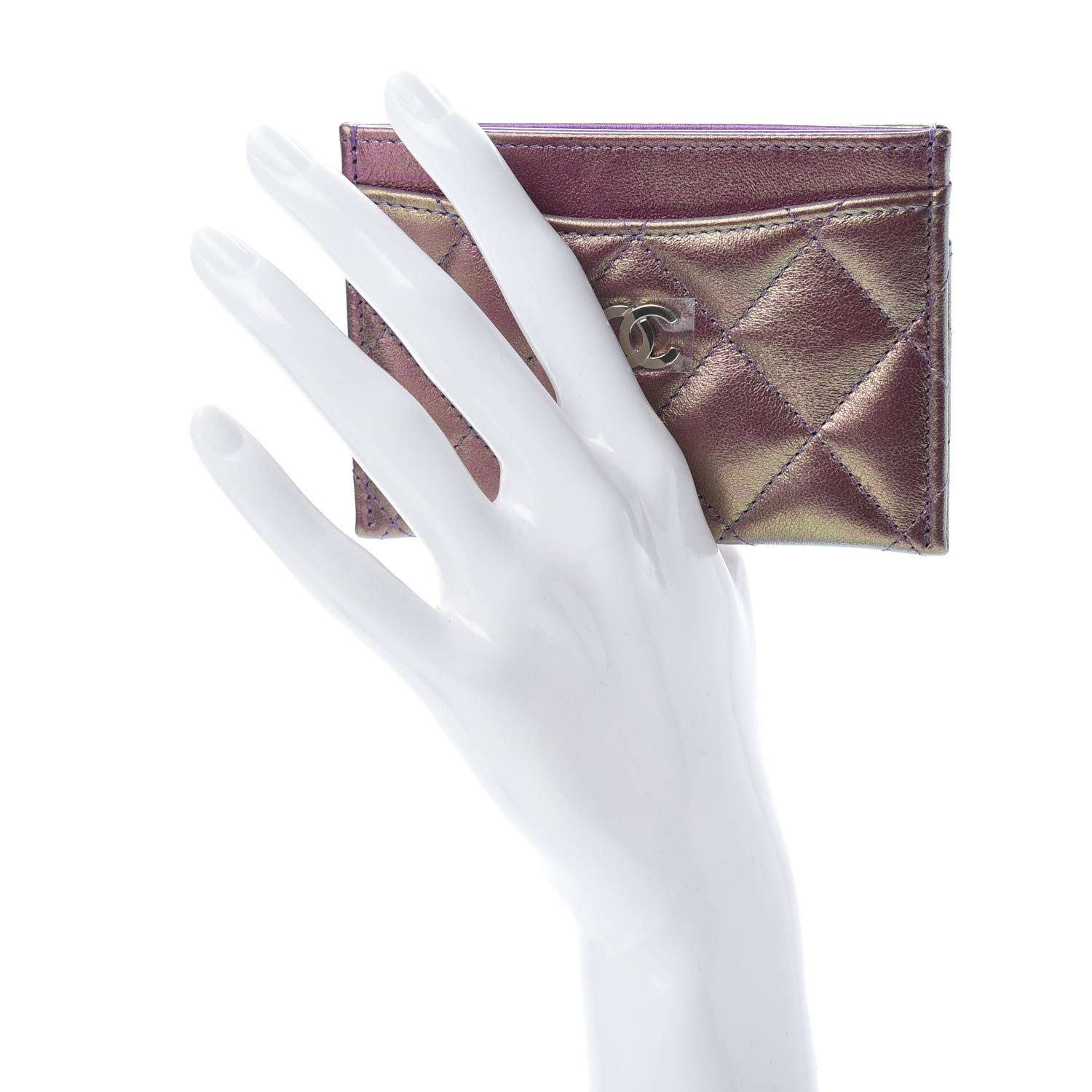 Chanel Iridescent Lambskin Quilted Card Holder Purple 2 of 8