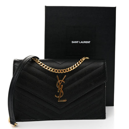 Saint Laurent Grain De Poudre Matelasse Chevron Monogram Envelope Chain Wallet Black 10 of 10