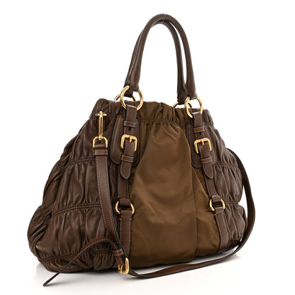 Prada Tessuto Nylon Nappa Gaufre Satchel Rovere Brown 2 of 10