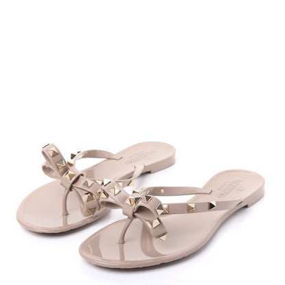 Valentino Garavani PVC Jelly Rockstud Bow Thong Sandals 38 Poudre 3 of 8