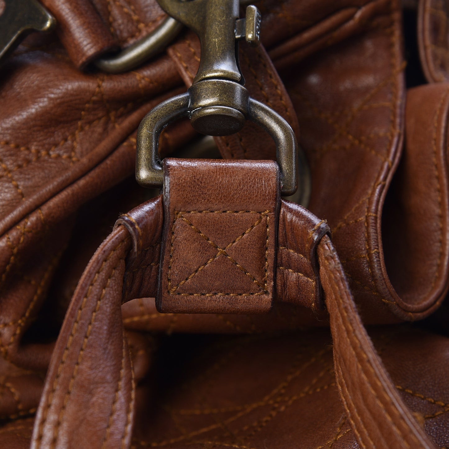 Lambskin Cannage Drawstring Bag Brown