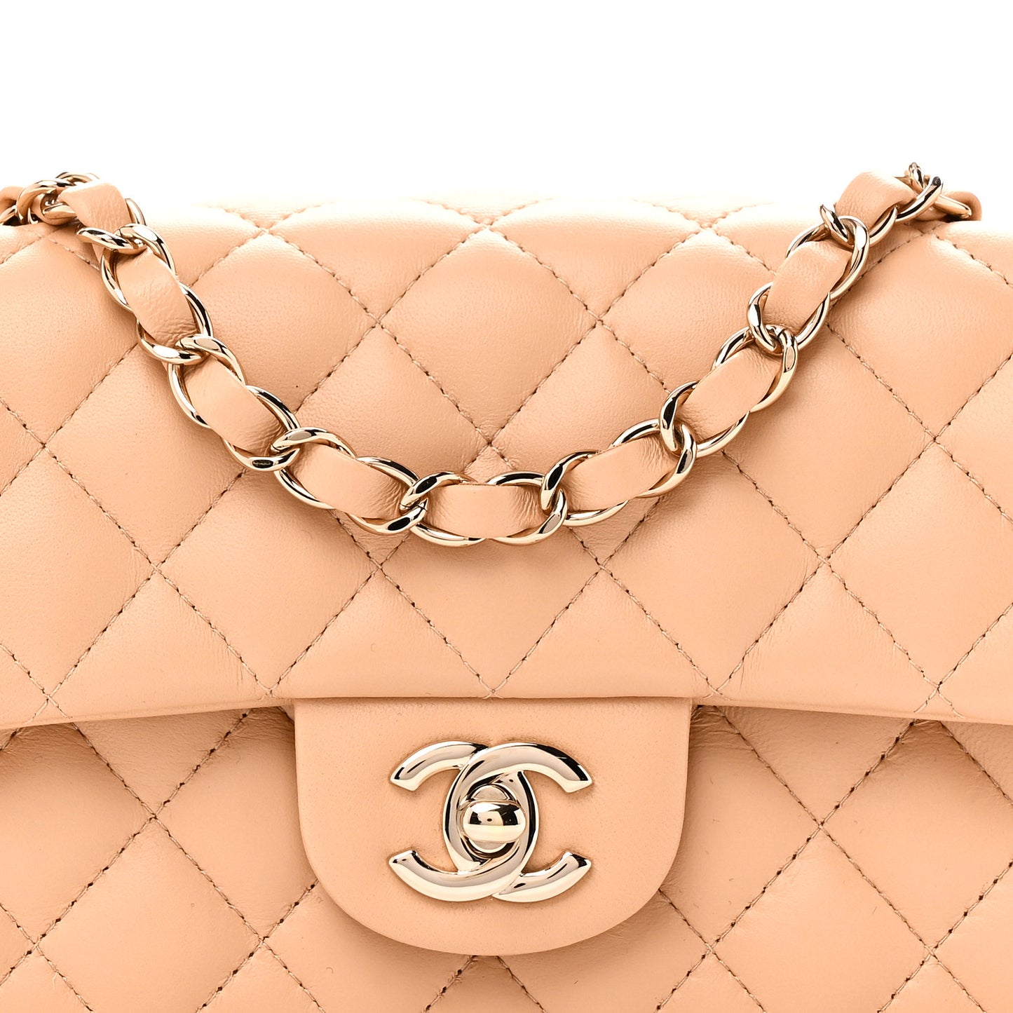 Lambskin Quilted Mini Rectangular Flap Beige
