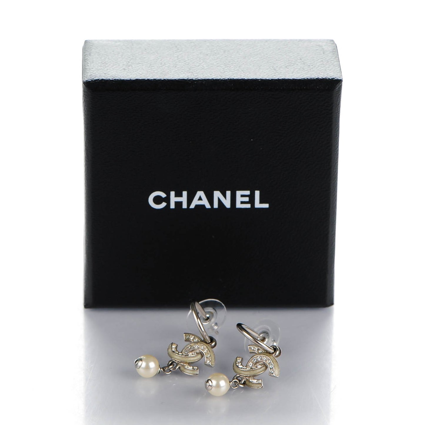 Enamel Crystal Pearl CC Earrings Silver
