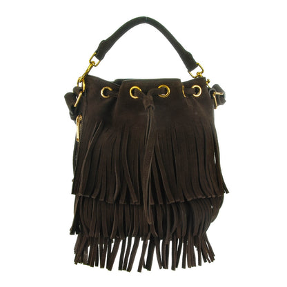Saint Laurent Suede Calfskin Small Emmanuelle Fringe Bucket Bag Brown 1 of 7