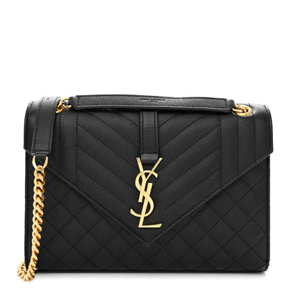 Saint Laurent Grain De Poudre Textured Mixed Matelasse Triquilt Medium Monogram Satchel Black 1 of 11