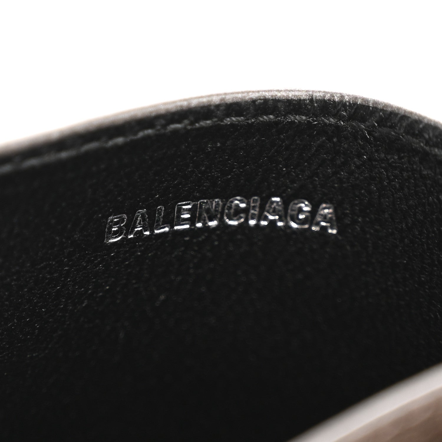 Balenciaga Metallized Grained Calfskin Logo Cash Rounded Card Holder Dark Bronze White 6 of 8
