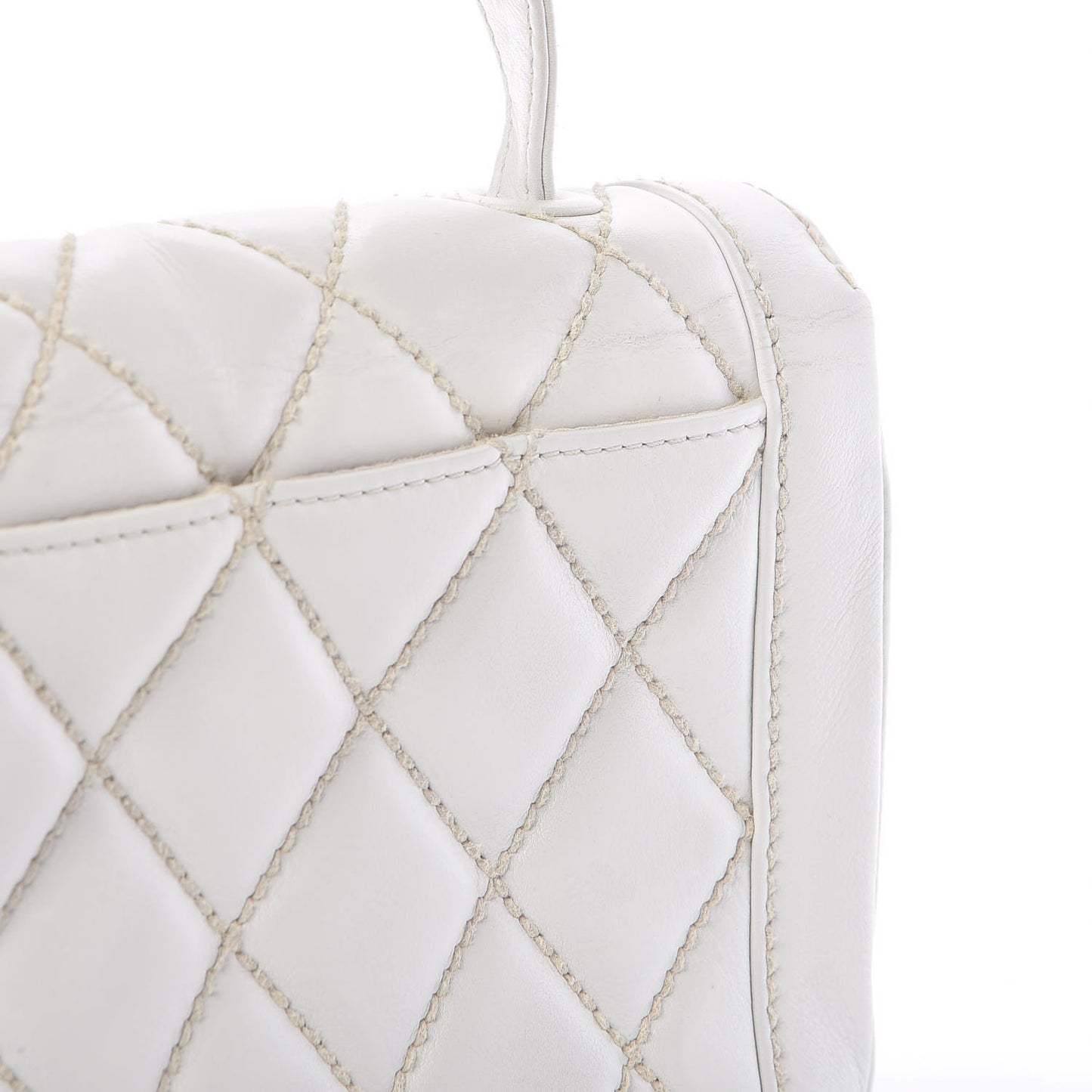 Calfskin Quilted Wild Stitch Flap White