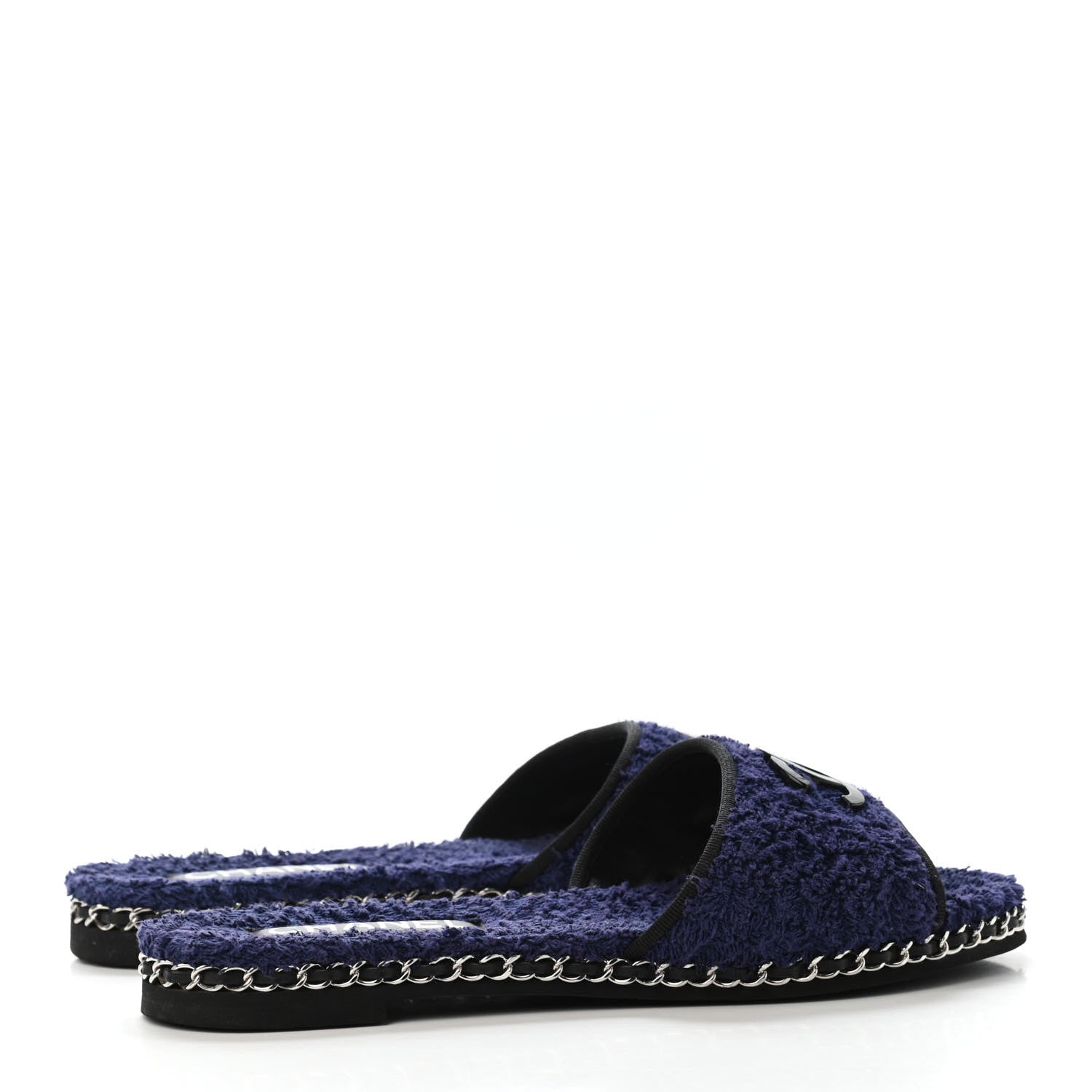 Chanel Terry CC Flat Mules 39 Navy Blue 3 of 4