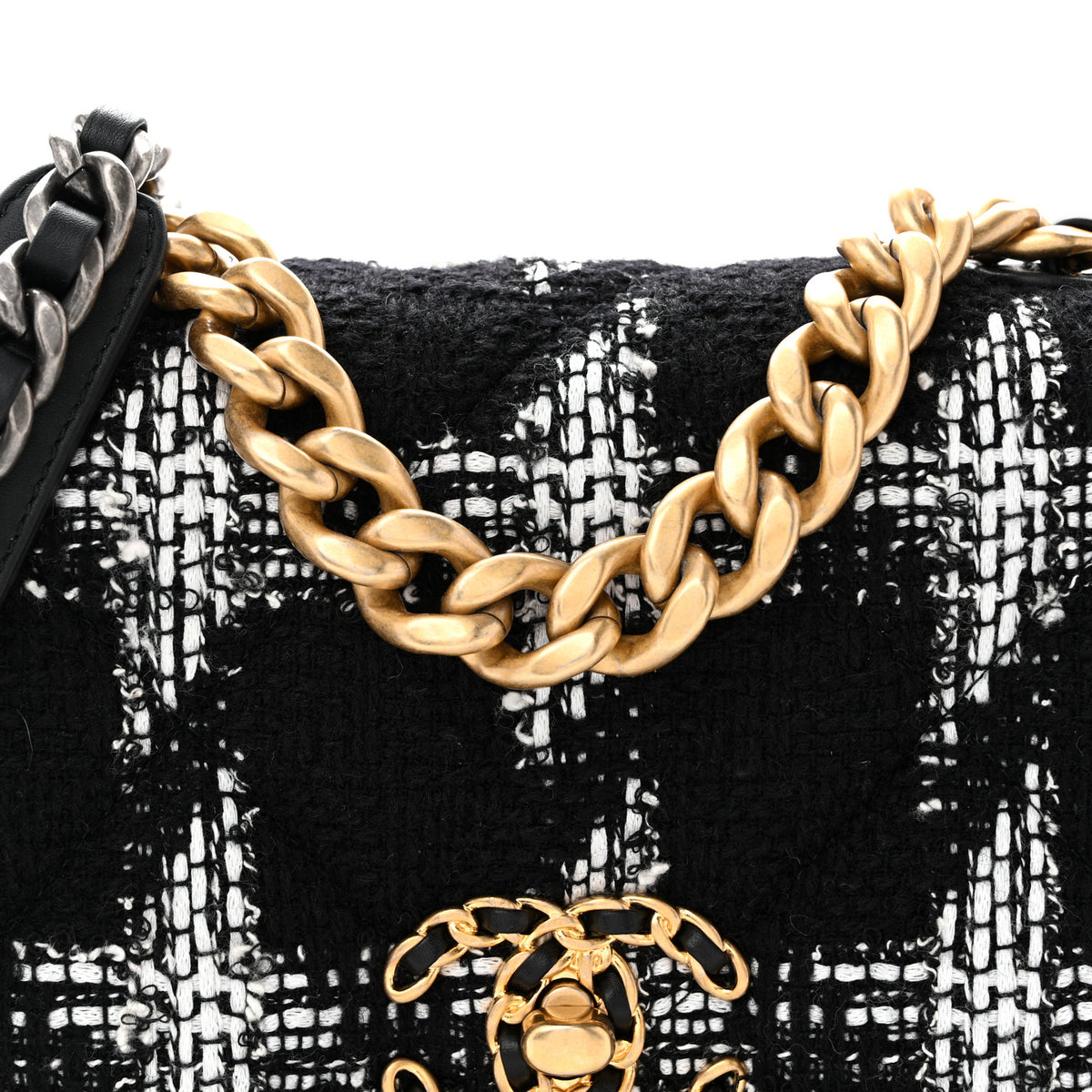 Chanel Tweed Quilted Medium Chanel 19 Flap Black White 8 of 11