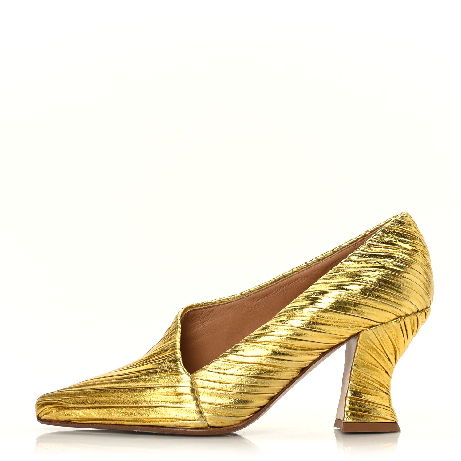 Bottega Veneta Metallic Bark Nappa Almond Pumps 37 Gold 1 of 8