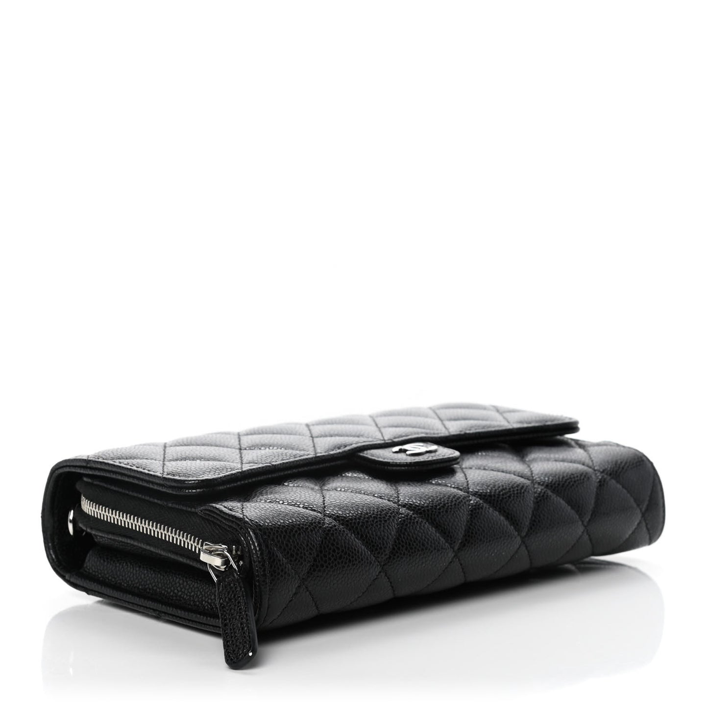 Caviar Quilted Phone Holder Wallet on Removable Chain Black
