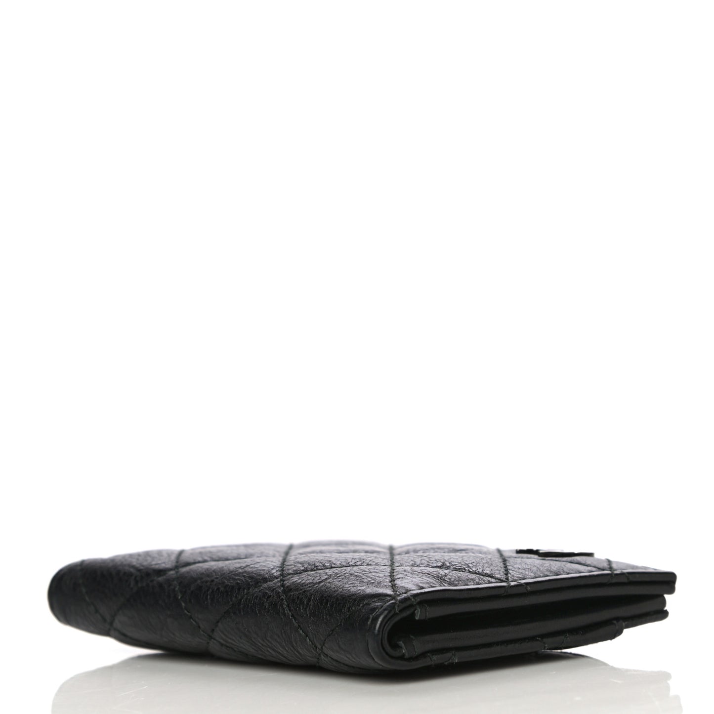 Crumpled Calfskin Quilted Card Holder Wallet So Black