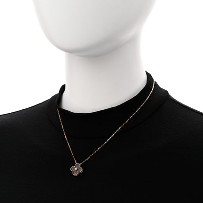 Van Cleef & Arpels 18K Rose Gold Diamond Silver Obsidian Vintage Alhambra Pendant Necklace 2 of 6