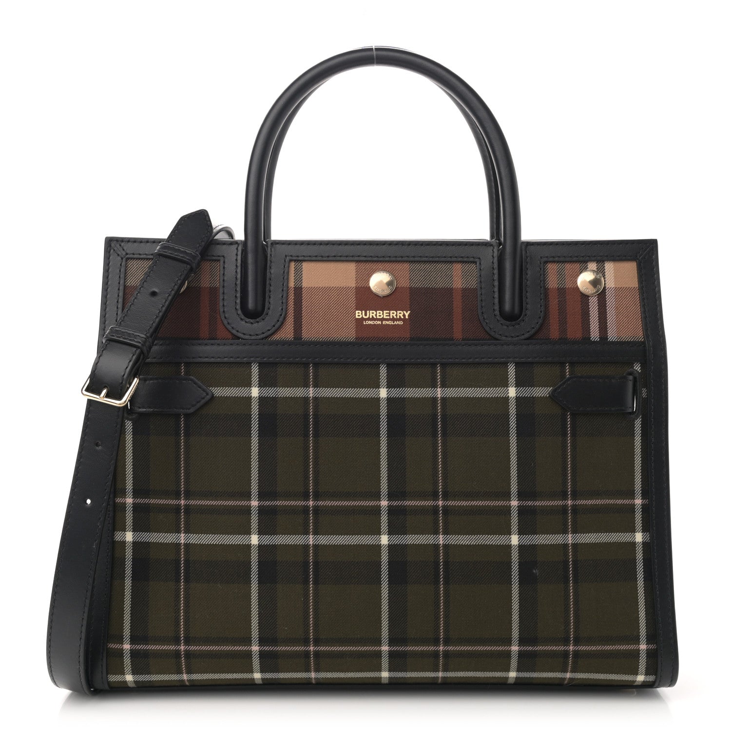 Burberry Wool Tartan Two Handle Title Bag Dark Green 1 of 11