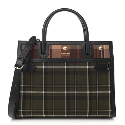Burberry Wool Tartan Two Handle Title Bag Dark Green 1 of 11