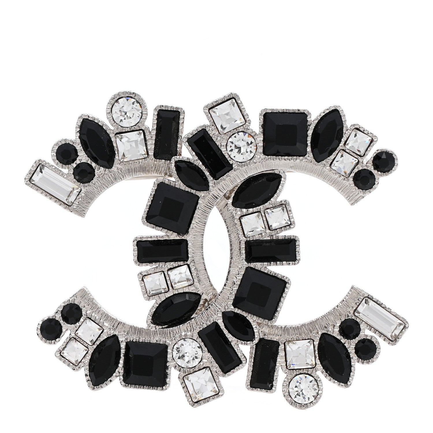 Chanel Baguette Crystal CC Brooch Black Silver 1 of 4