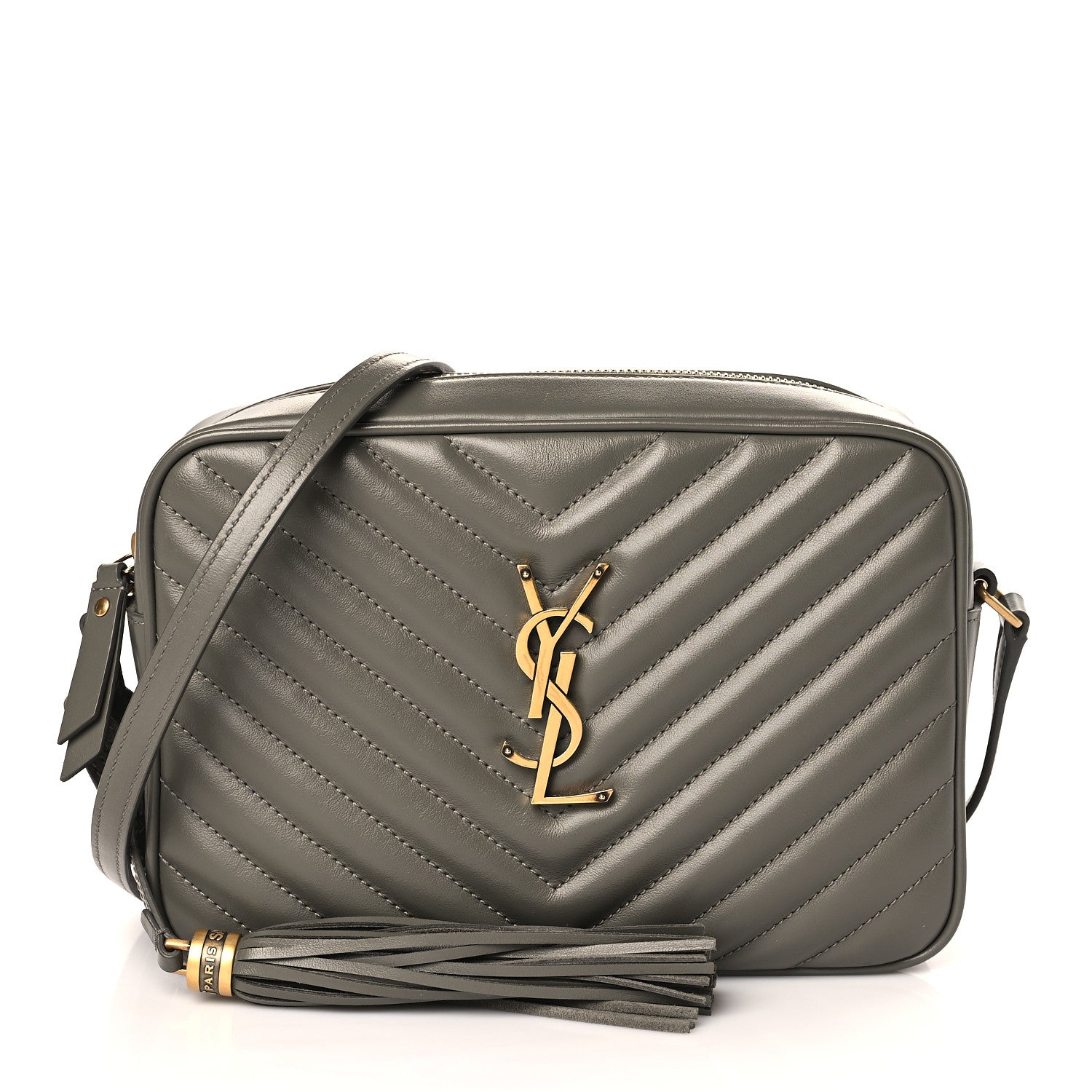 Saint Laurent Calfskin Matelasse Monogram Lou Camera Bag Grey Kaki 1 of 8