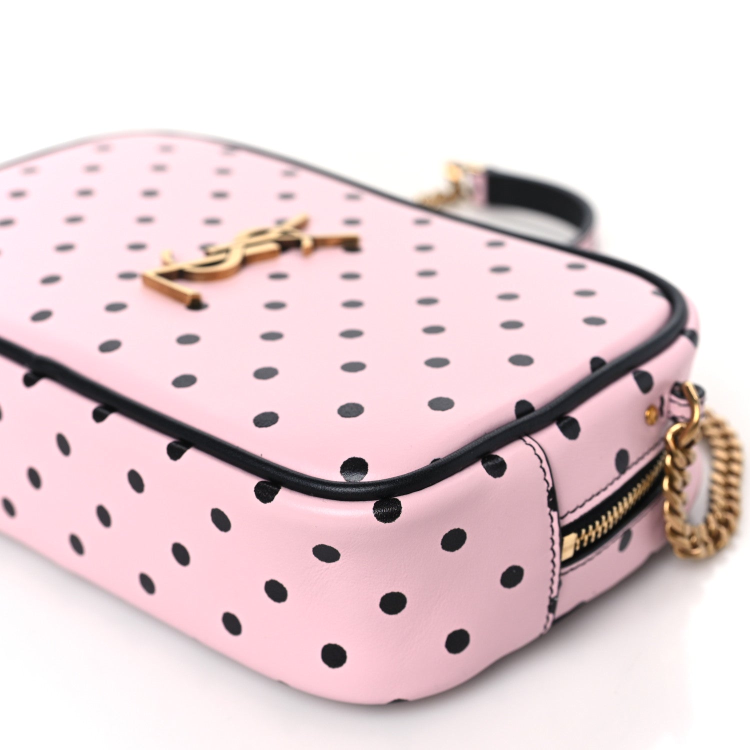 Saint Laurent Calfskin Printed Polka Dot Mini Lou Camera Bag Pink Black 9 of 10