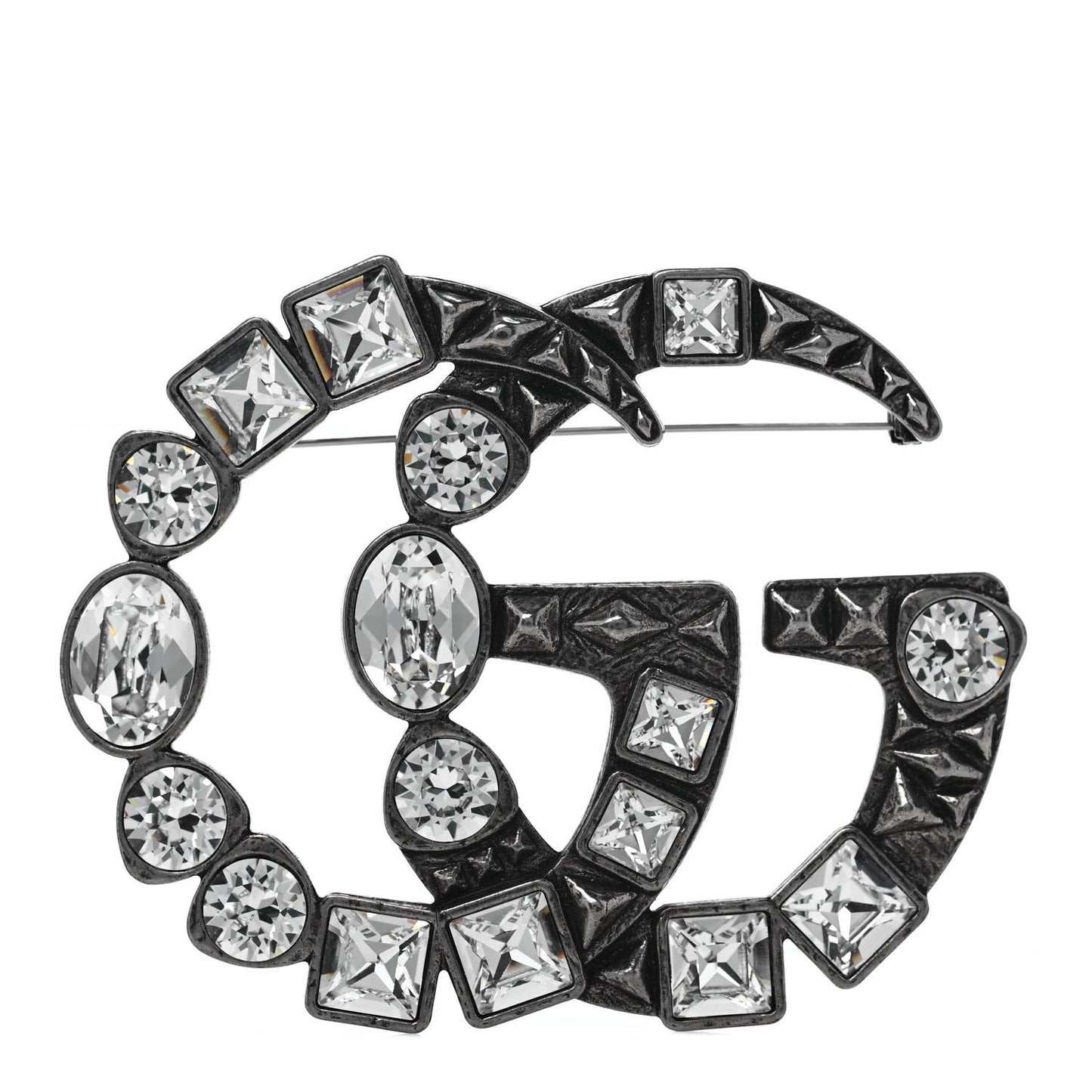 Metal Crystal Double G Brooch Silver