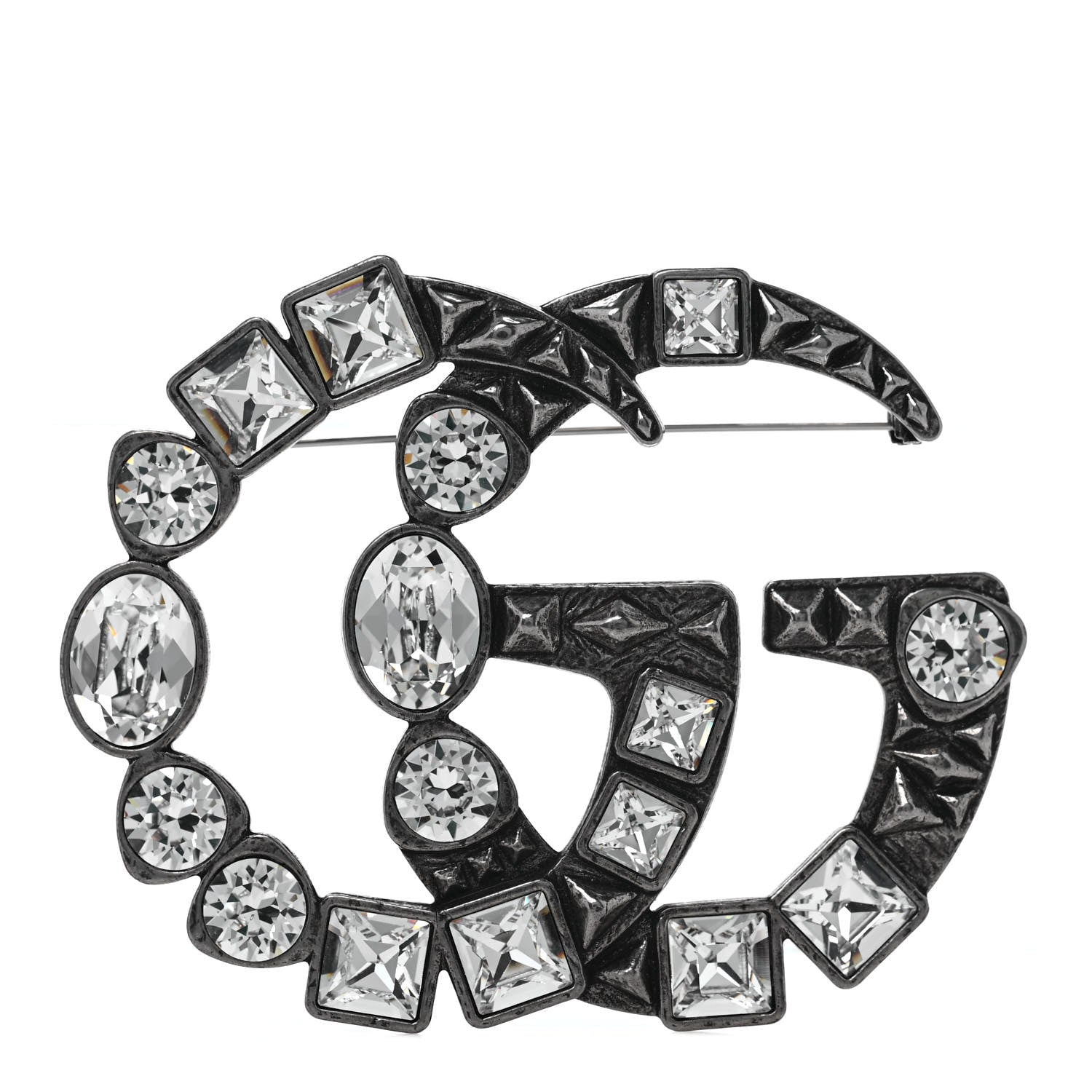 Gucci Metal Crystal Double G Brooch Silver 1 of 5
