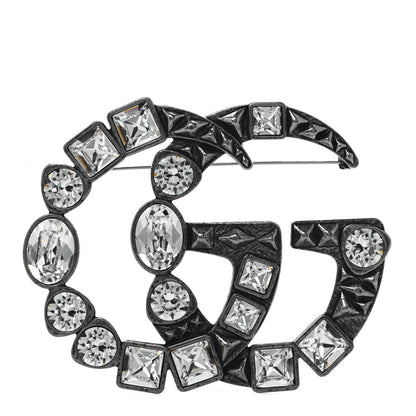 Gucci Metal Crystal Double G Brooch Silver 1 of 5