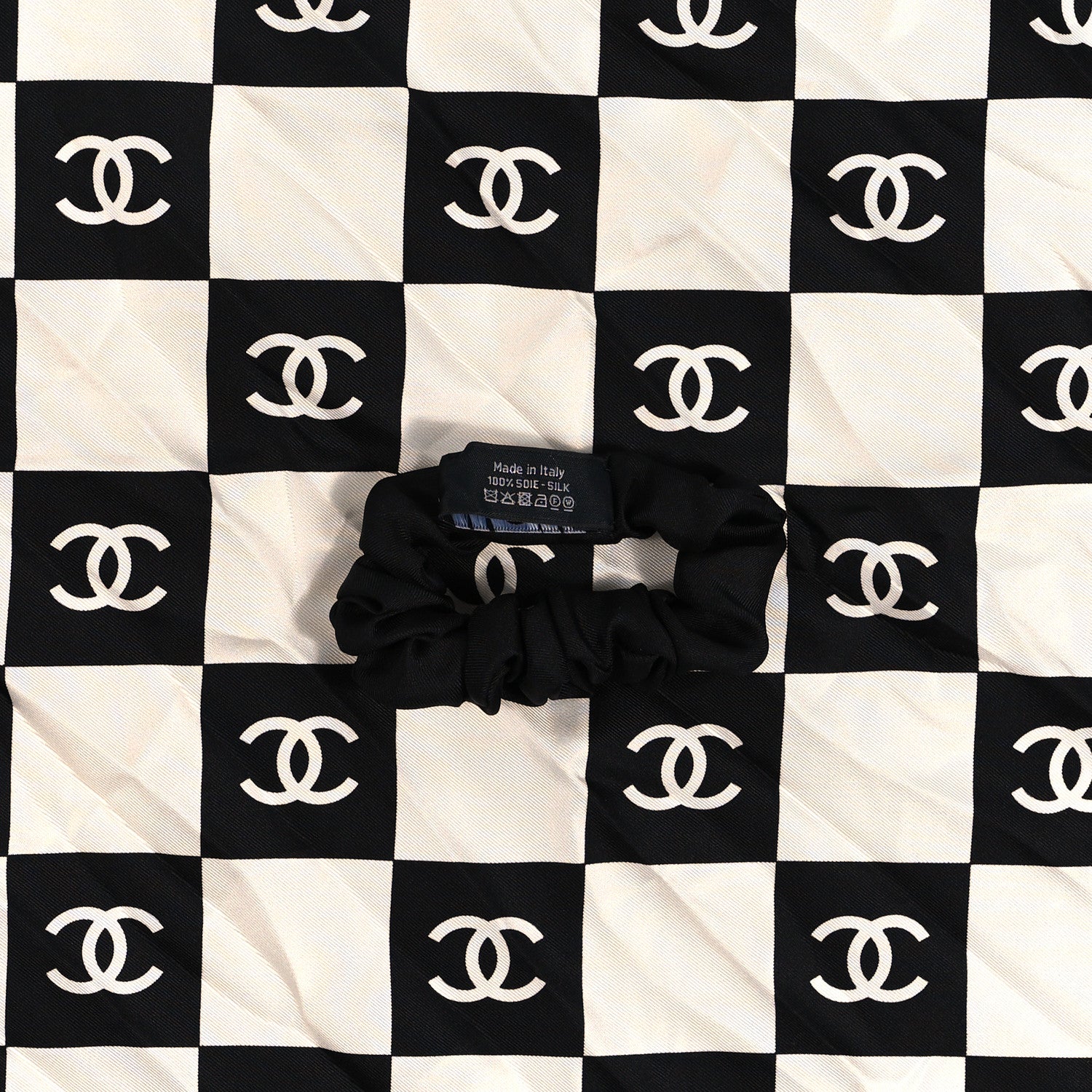 Chanel Silk CC Scarf Hair Tie Black White 4 of 4