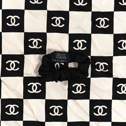 Chanel Silk CC Scarf Hair Tie Black White 4 of 4