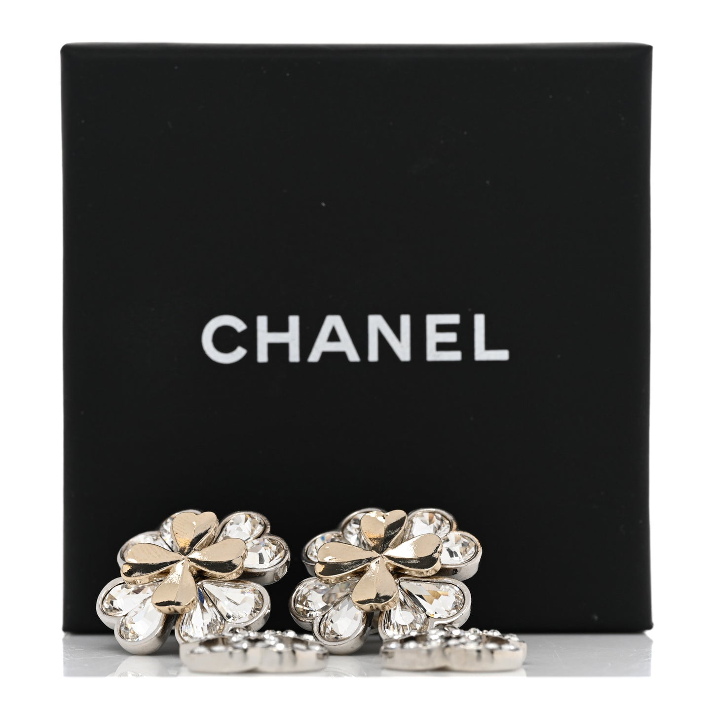 Crystal CC Clover Drop Earrings Silver Gold