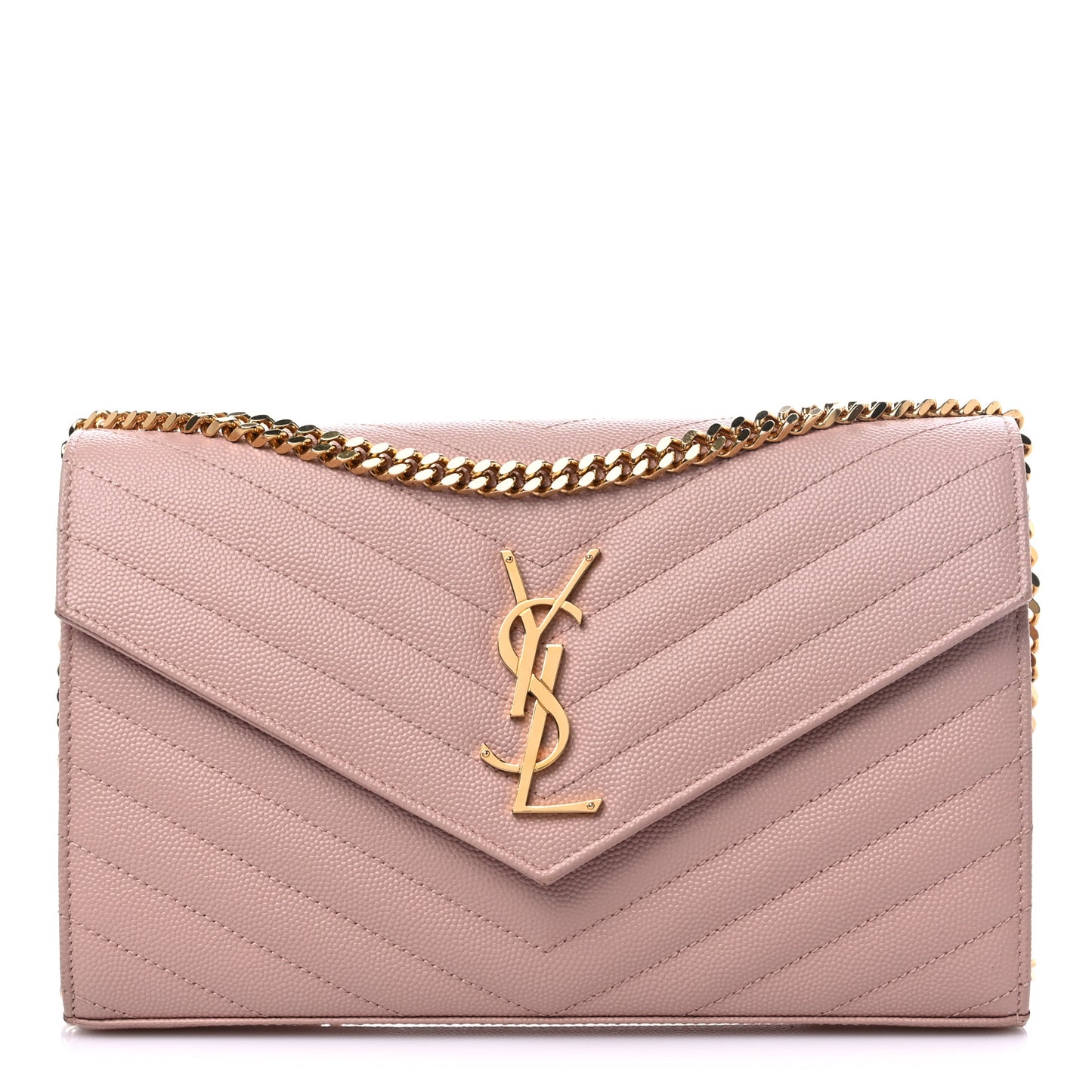 Grain De Poudre Matelasse Chevron Monogram Chain Wallet Pale Blush