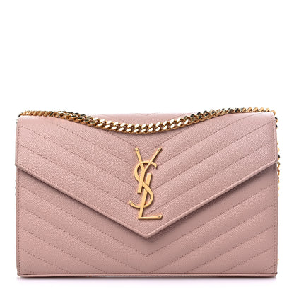 Saint Laurent Grain De Poudre Matelasse Chevron Monogram Chain Wallet Pale Blush 1 of 7