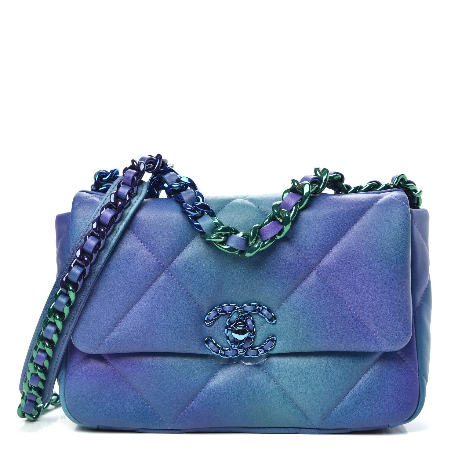 Chanel Tie Dye Calfskin Quilted Medium Chanel 19 Flap Blue Purple 1 of 9