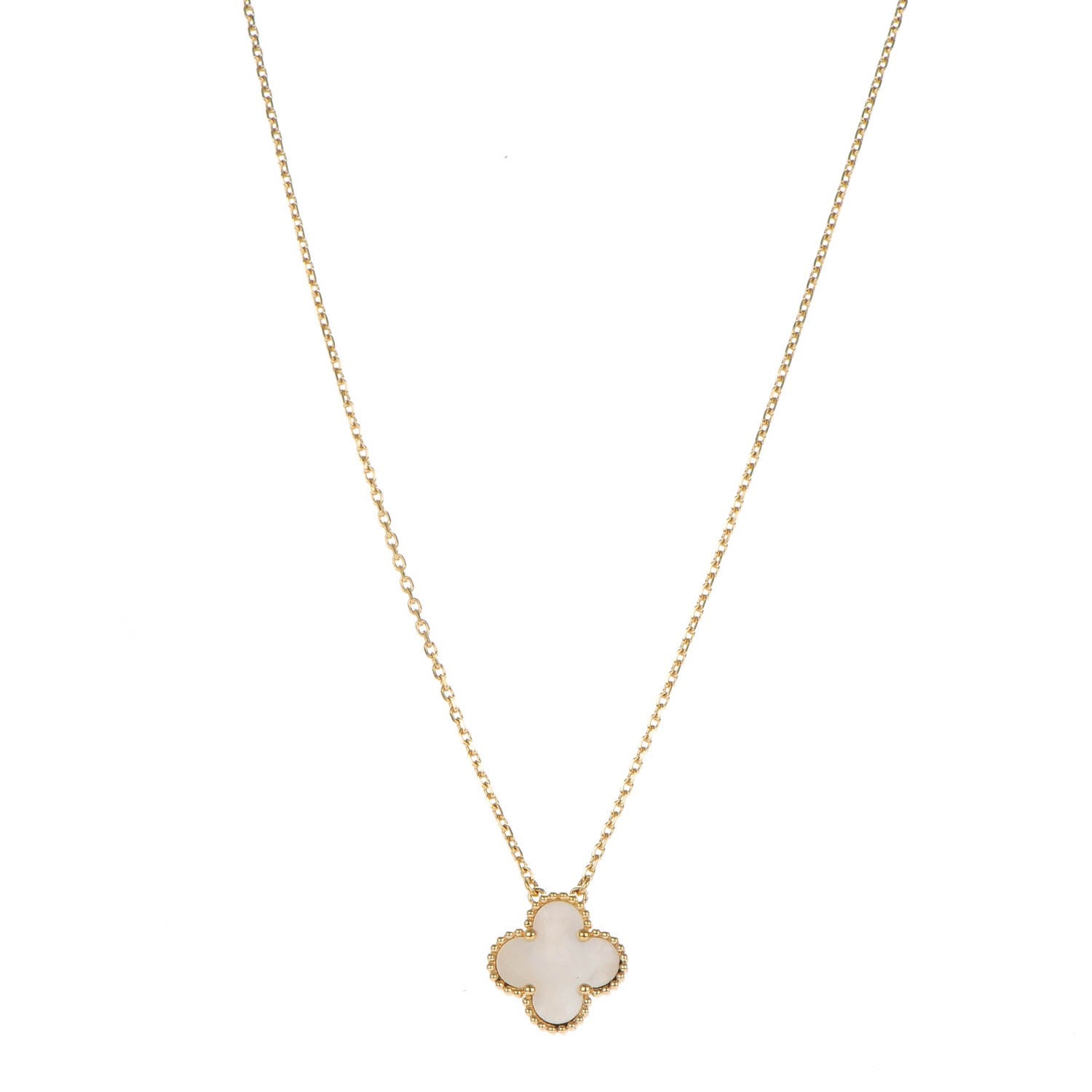 Van Cleef & Arpels 18K Yellow Gold Mother of Pearl Vintage Alhambra Pendant Necklace 1 of 6