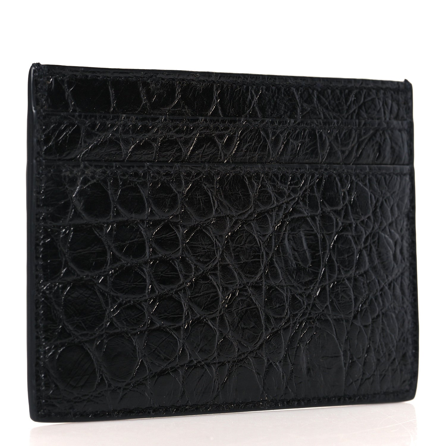 Saint Laurent Calfskin Crocodile Embossed Card Case Black 3 of 6