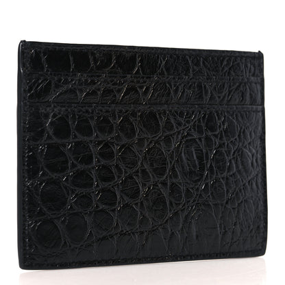 Saint Laurent Calfskin Crocodile Embossed Card Case Black 3 of 6