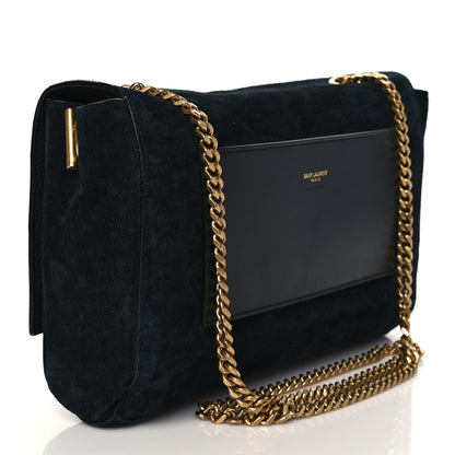 Saint Laurent Calfskin Crocodile Embossed Suede Medium Reversible Monogram Kate Satchel Black Navy 4 of 14