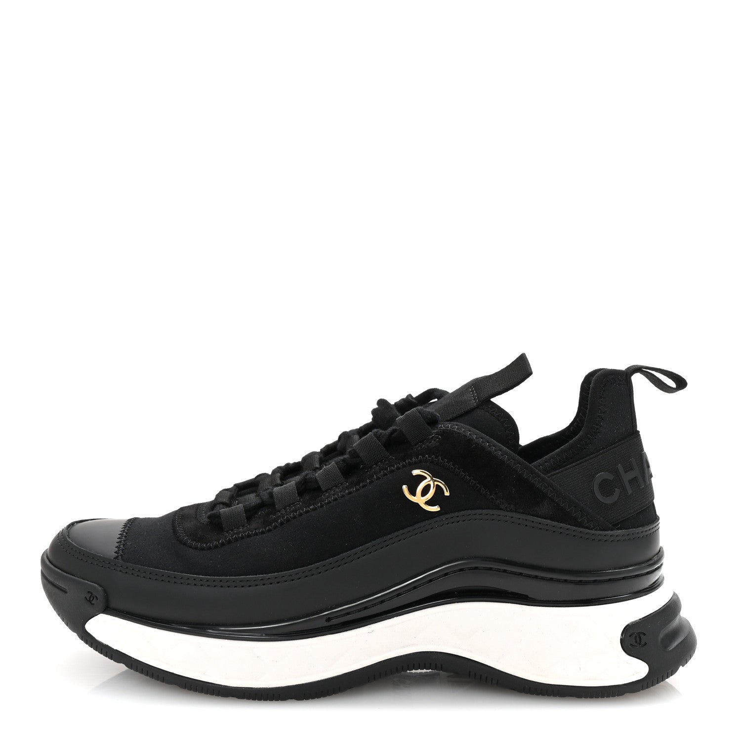Chanel Velvet Calfskin Mixed Fibers CC Sneakers 38 Black 1 of 10