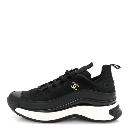 Chanel Velvet Calfskin Mixed Fibers CC Sneakers 38 Black 1 of 10