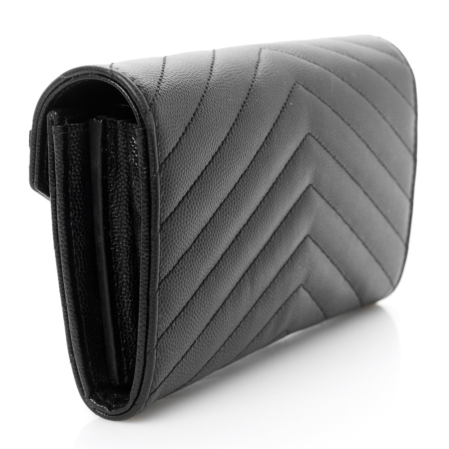 Grain De Poudre Matelasse Chevron Monogram Flap Wallet Black