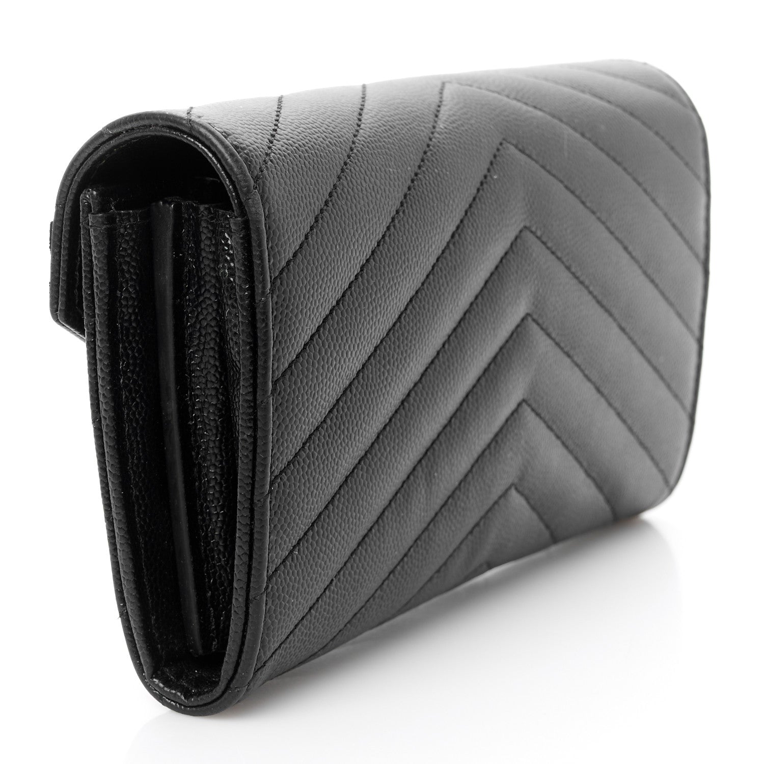 Saint Laurent Grain De Poudre Matelasse Chevron Monogram Flap Wallet Black 3 of 9
