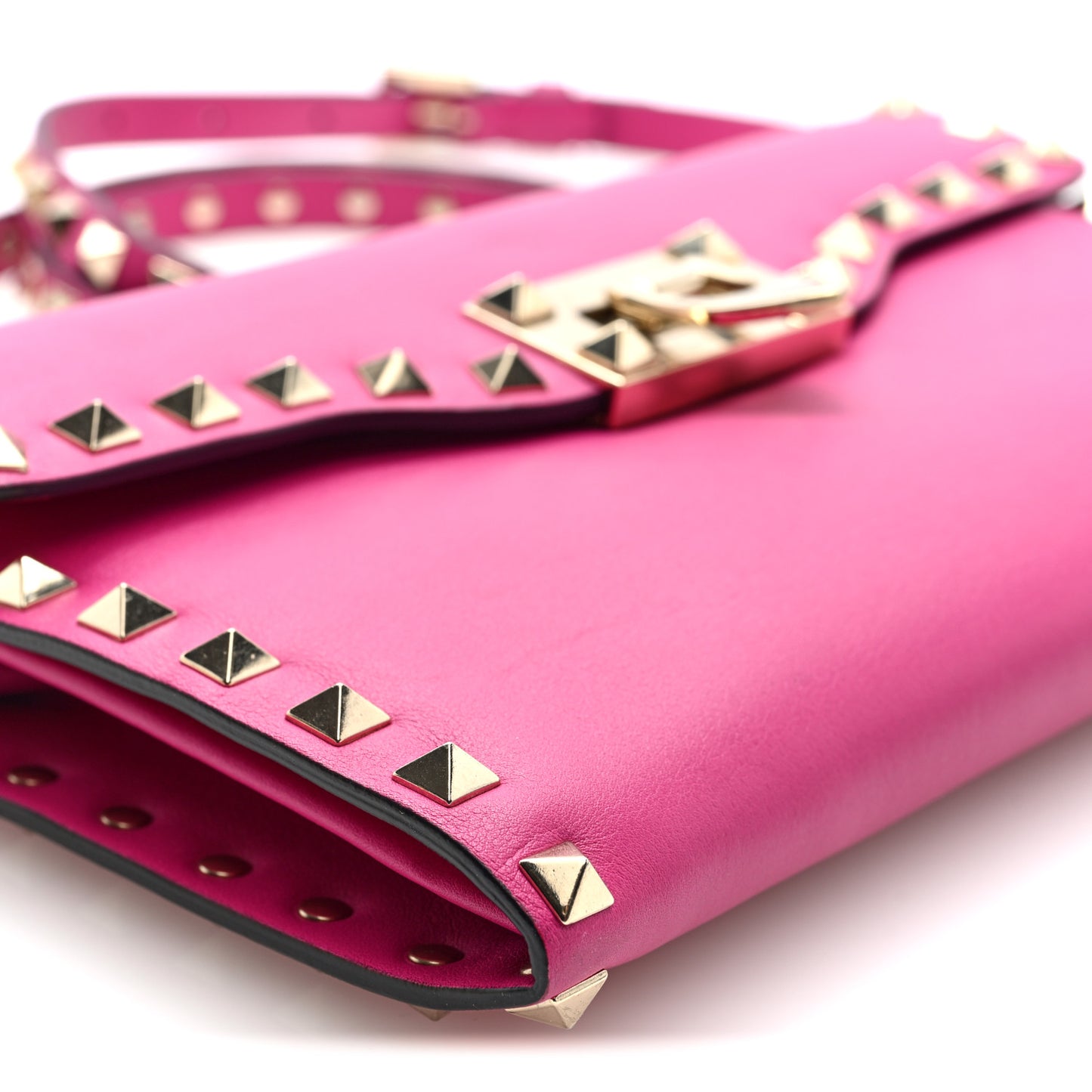 Vitello Medium Rockstud Flip Lock Crossbody Bag Bright Fuxia