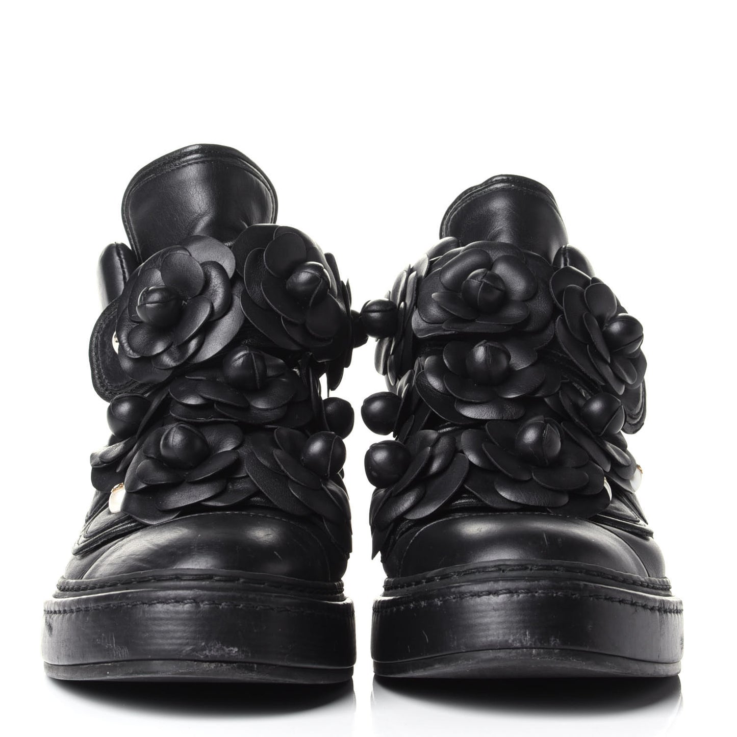 Lambskin Camellia High Top Sneakers 36 Navy