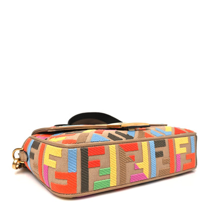 Fendi Canvas Vitello King FF Multicolor Embroidered Baguette Multicolor Cuoio 4 of 10
